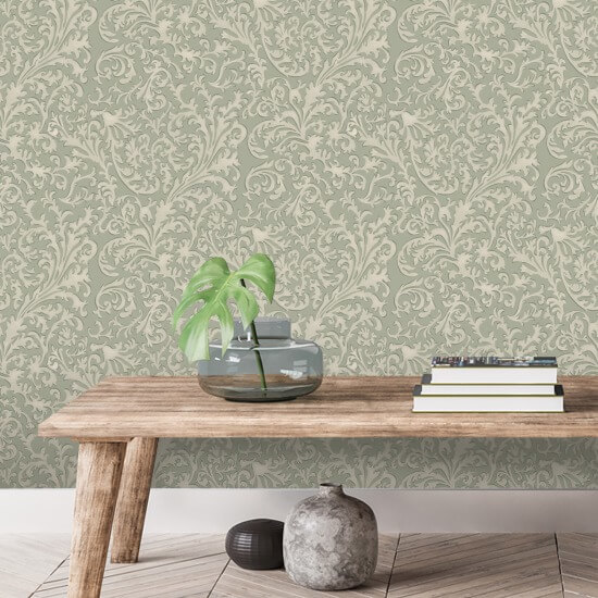 Florentine Vine Thyme Green Wallpaper