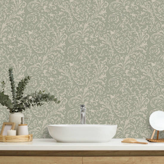 Florentine Vine Thyme Green Wallpaper