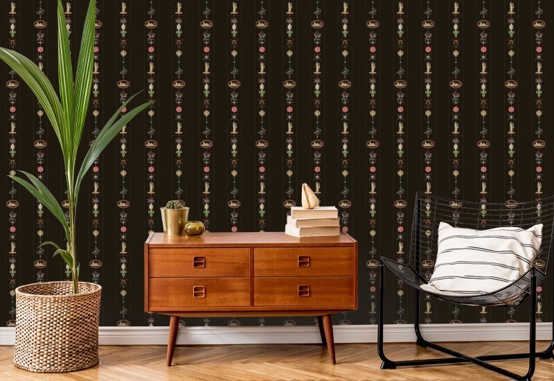 NeoClassical Stripe Black Lacquer Wallpaper