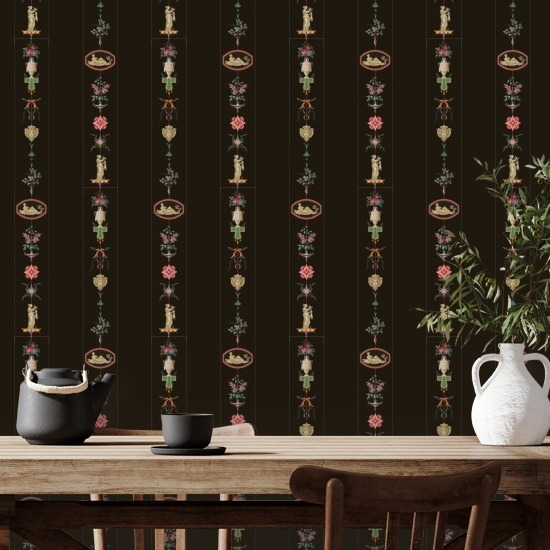 NeoClassical Stripe Black Lacquer Wallpaper