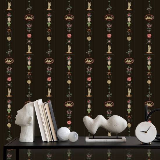 NeoClassical Stripe Black Lacquer Wallpaper