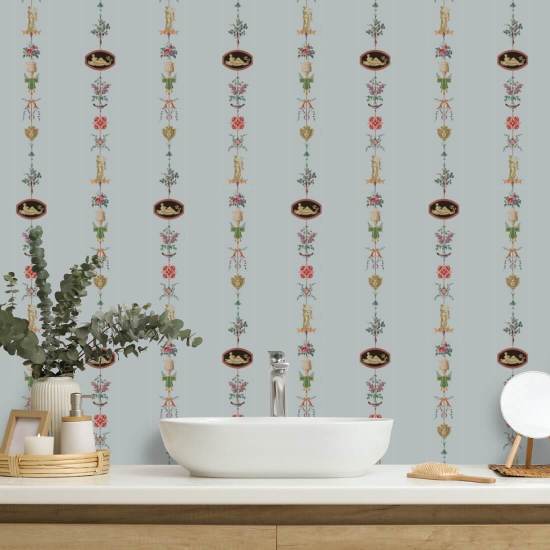 NeoClassical Stripe Blue Feather Wallpaper