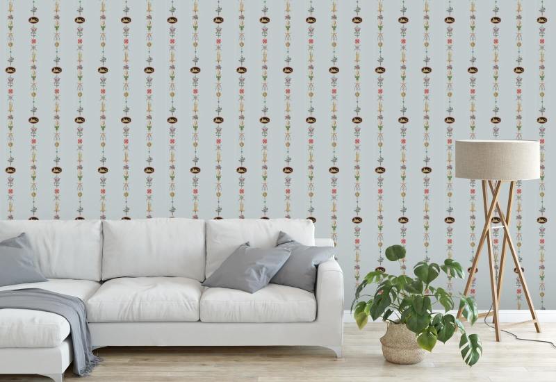 NeoClassical Stripe Blue Feather Wallpaper