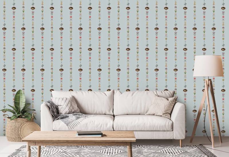 NeoClassical Stripe Blue Feather Wallpaper