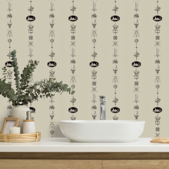 NeoClassical Stripe Cream and Black Wallpaper