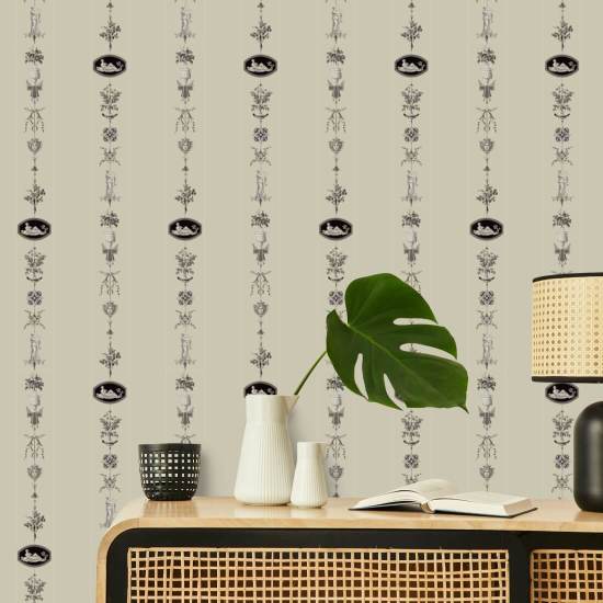 NeoClassical Stripe Cream and Black Wallpaper