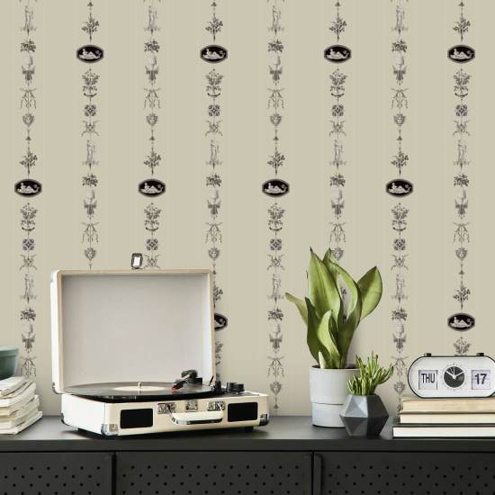NeoClassical Stripe Cream and Black Wallpaper