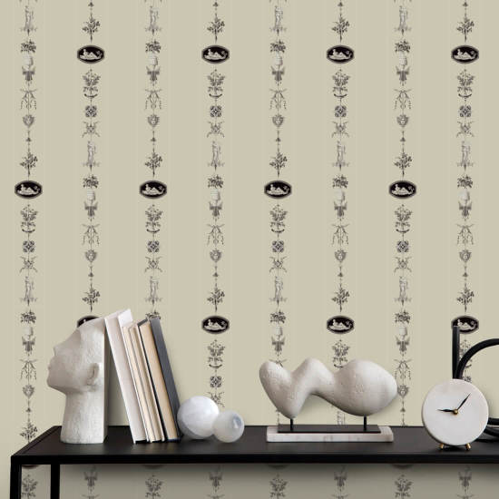Neoklassischer Streifen Cremefarbene und schwarze Tapete