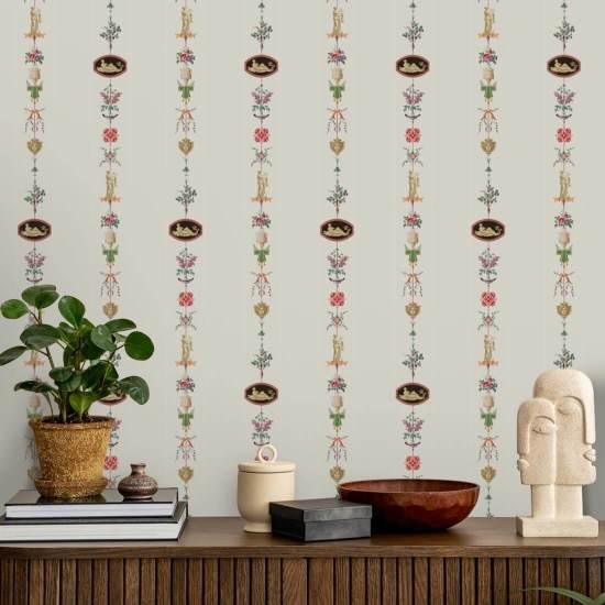 Neoklassieke streep Ivoorkleurig behang