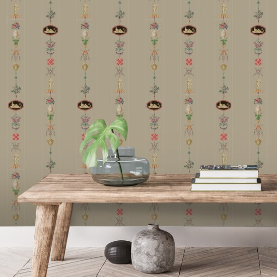 NeoClassical Stripe Parchment Brown Wallpaper