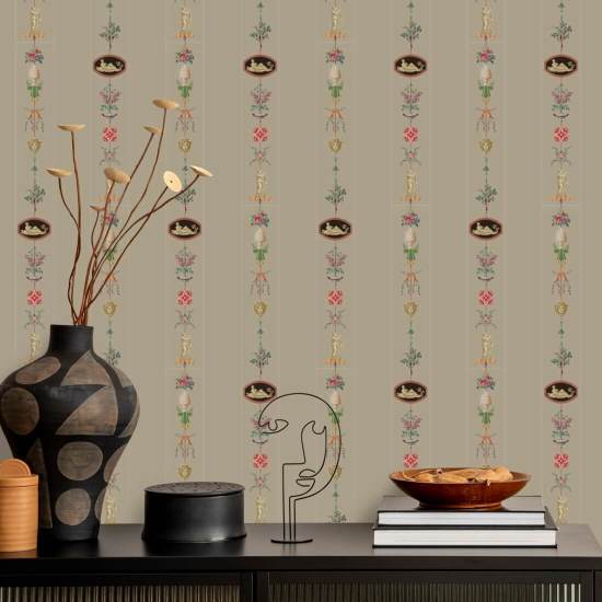 Rayas neoclásicas Papel pintado Parchment Brown
