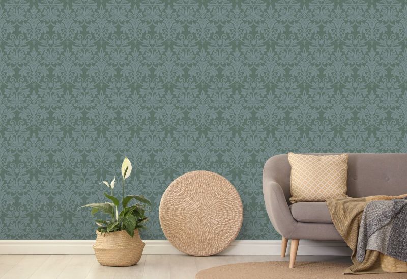 Relief rococo Papier peint bleu vert