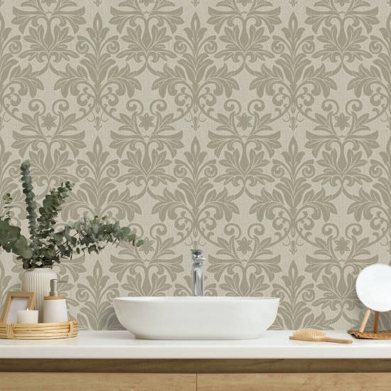 Rococo Relief Champagne Wallpaper