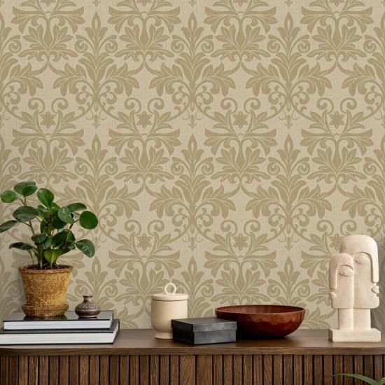 Rococo-reliëf Goudkleurig behang
