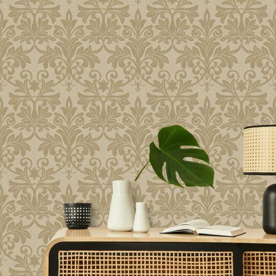 Rococo Relief Gold Tone Wallpaper
