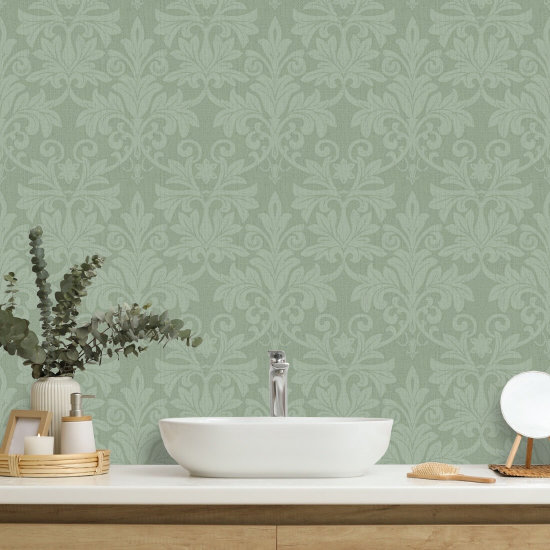 Rococo Relief Misty Green Wallpaper