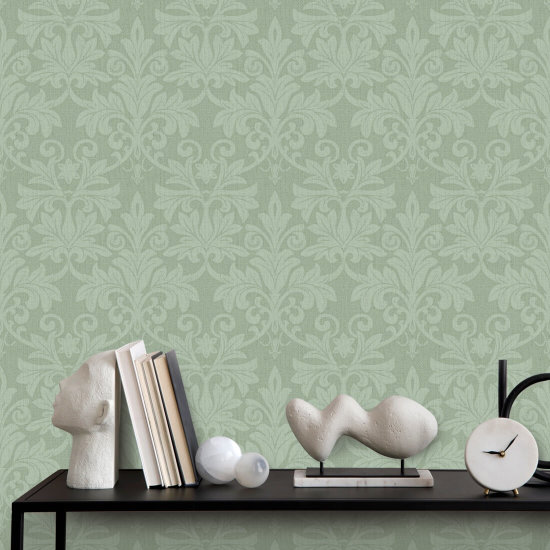 Rococo-reliëf Misty Green behang