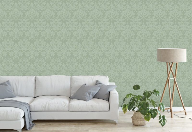 Rococo Relief Misty Green Wallpaper