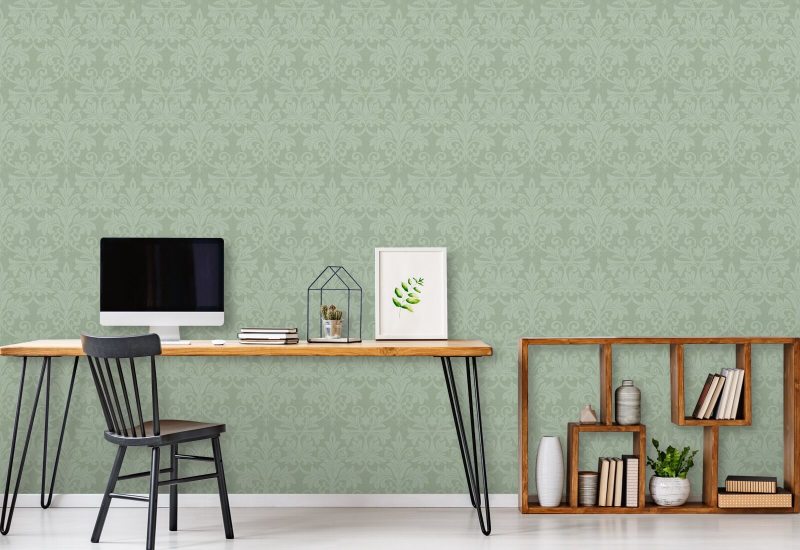Rococo Relief Misty Green Wallpaper