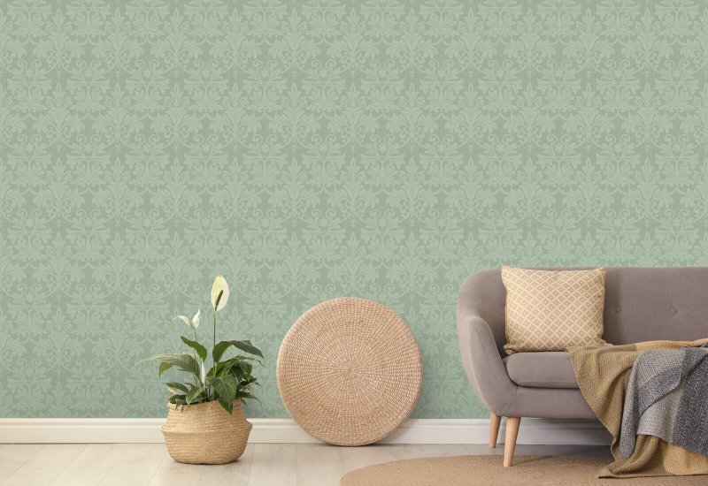 Rococo Relief Misty Green Wallpaper