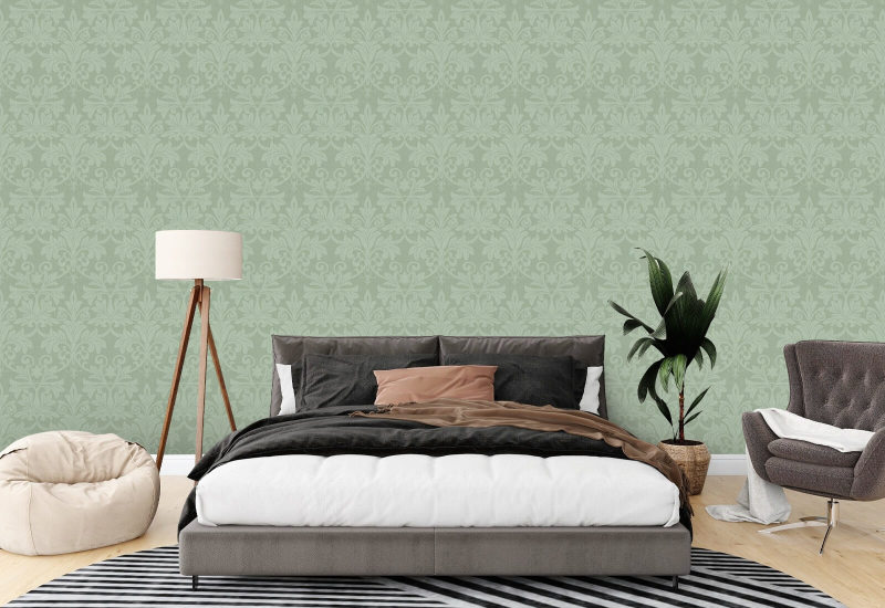 Rococo Relief Misty Green Wallpaper