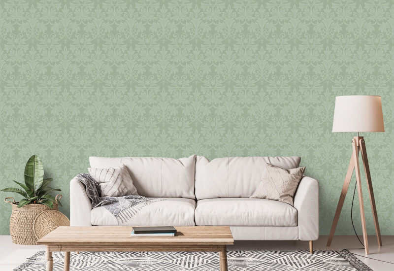 Rococo Relief Misty Green Wallpaper