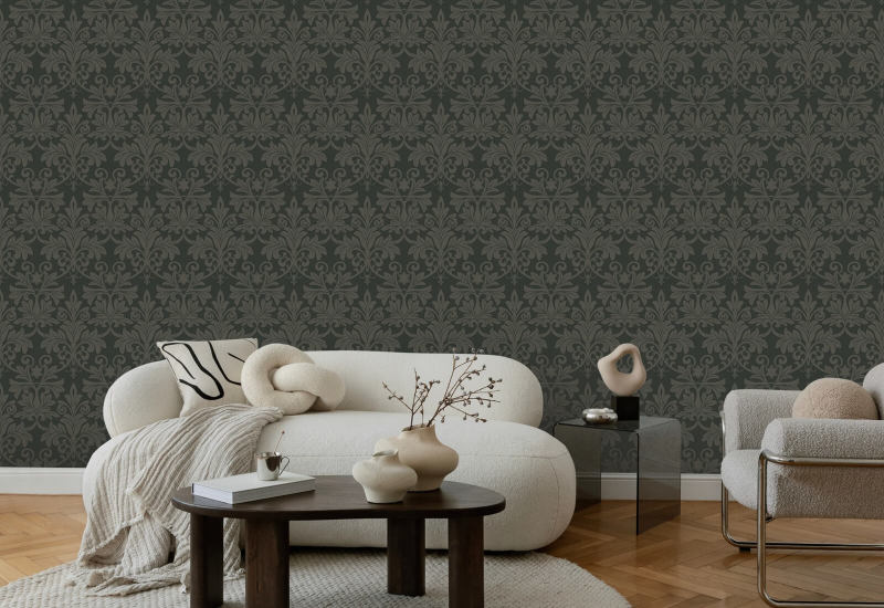 Rococo Relief Obsidian Wallpaper