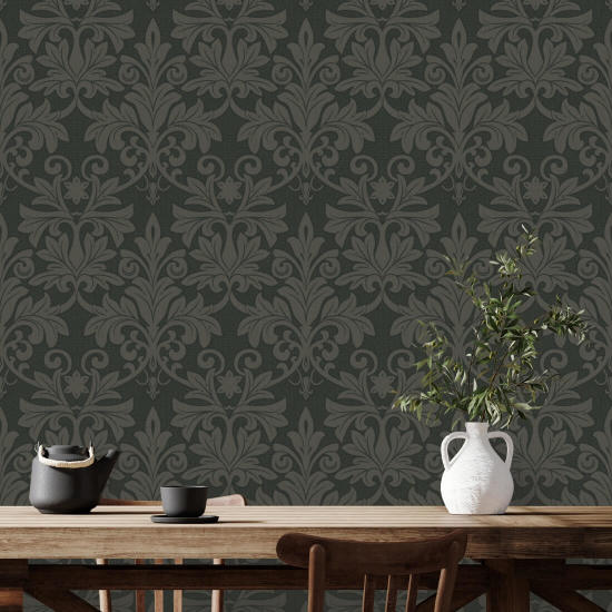 Rococo Relief Obsidian Wallpaper