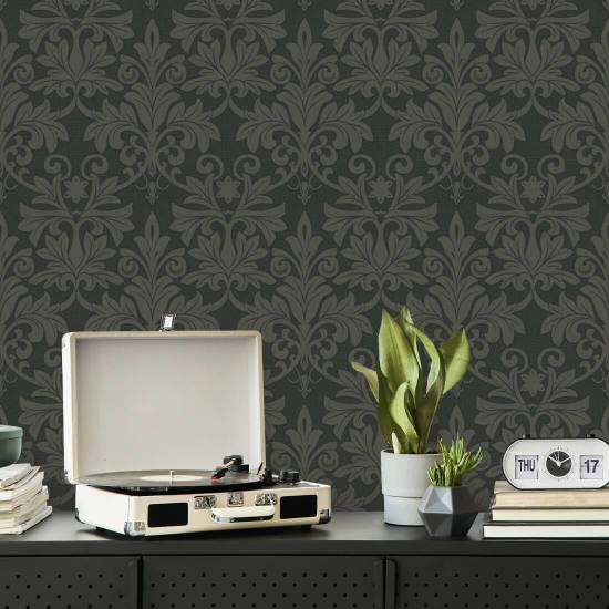 Rococo Relief Obsidian Wallpaper