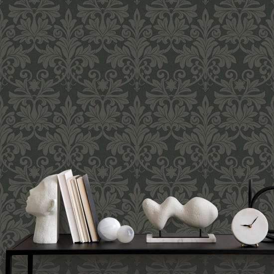 Rococo Relief Obsidian Wallpaper