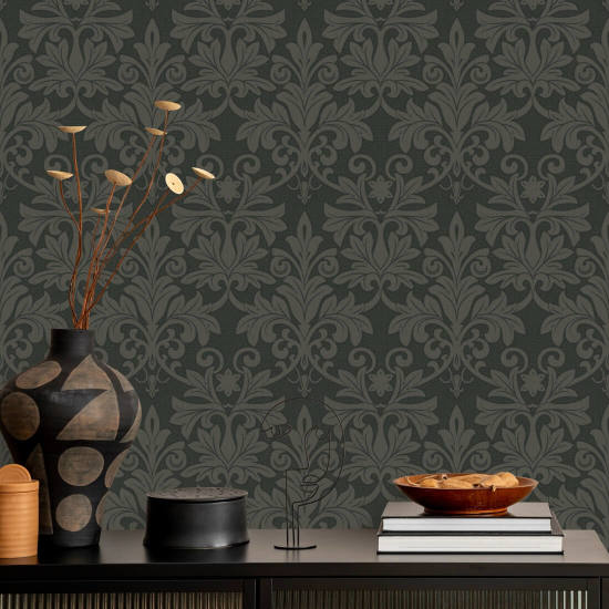 Rococo Relief Obsidian Wallpaper