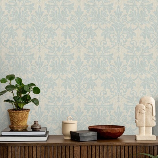 Rococo Relief Pale Blue Gray Wallpaper