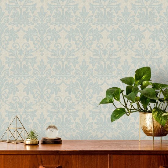 Relevo rococó Papel de parede cinza azul pálido
