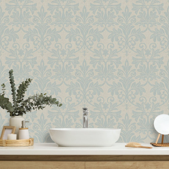Rococo Relief Pale Blue Gray Wallpaper