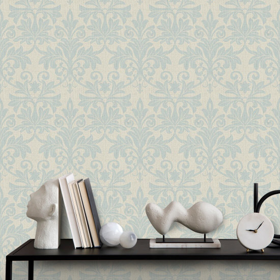 Rococo Relief Pale Blue Gray Wallpaper