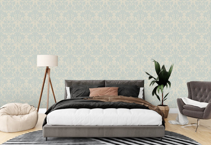 Relief rococo Papier peint gris bleu pâle