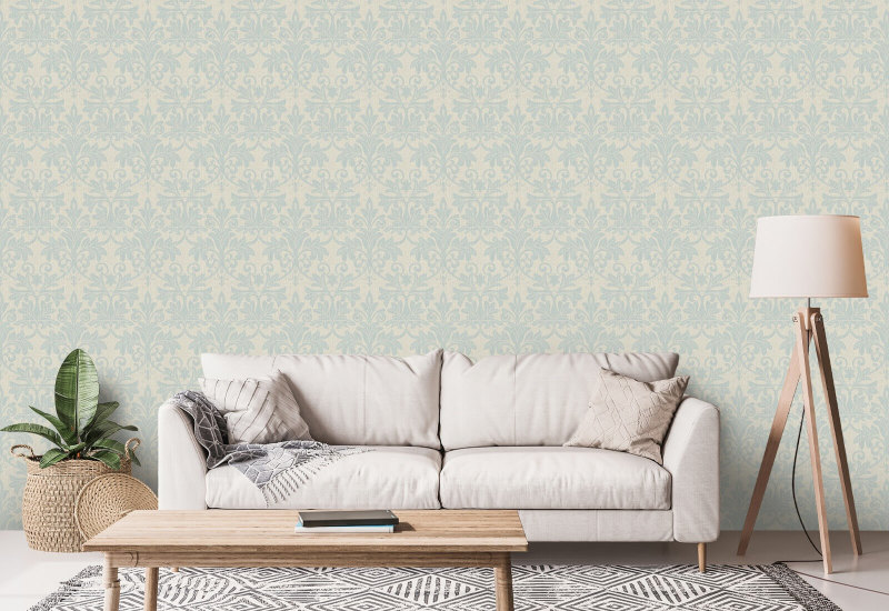 Rococo Relief Pale Blue Gray Wallpaper