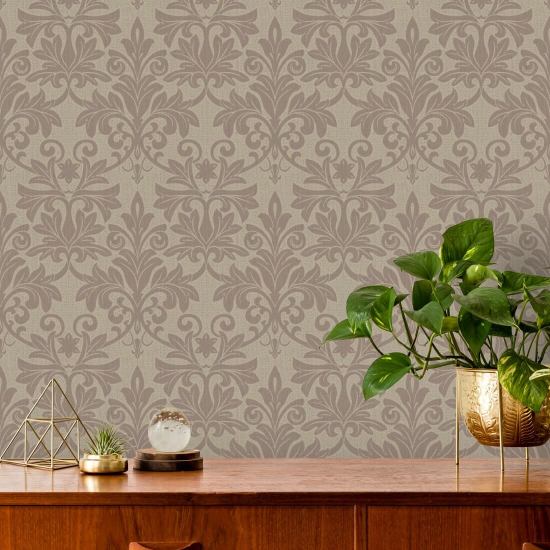 Rococo Relief Red Clay Wallpaper