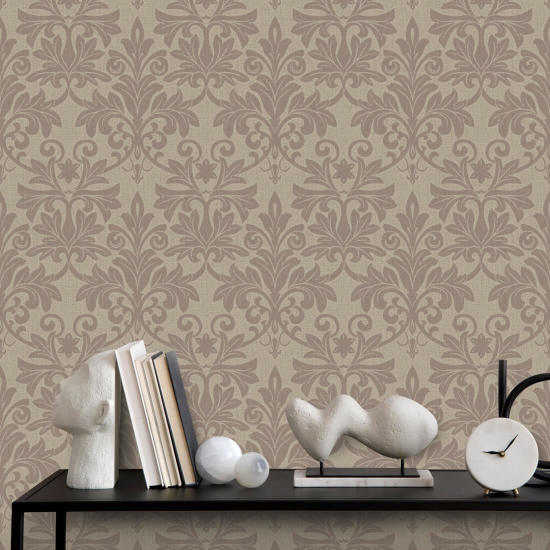 Rococo Relief Red Clay Wallpaper