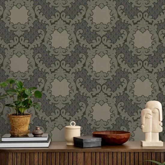 Shadow Leaf Damask Drywood Wallpaper