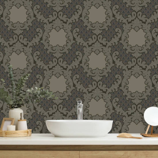 Shadow Leaf Damask Drywood Wallpaper