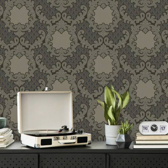 Shadow Leaf Damask Drywood Wallpaper