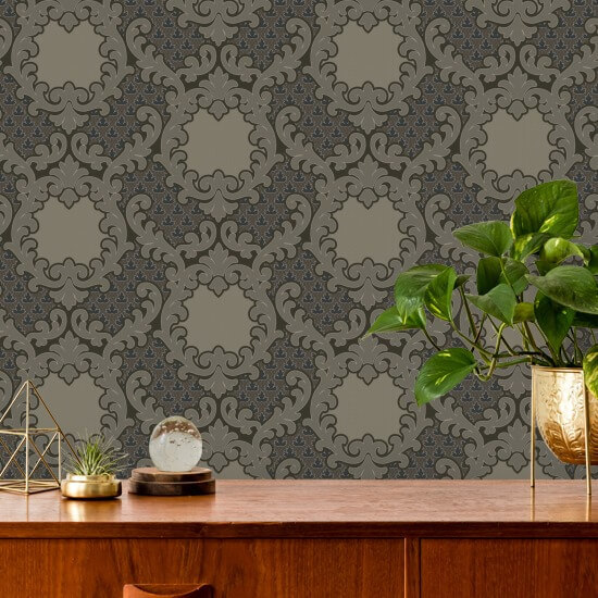 Shadow Leaf Damask Drywood Wallpaper