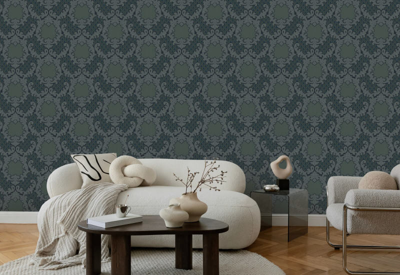 Shadow Leaf Damask Midnight Wallpaper