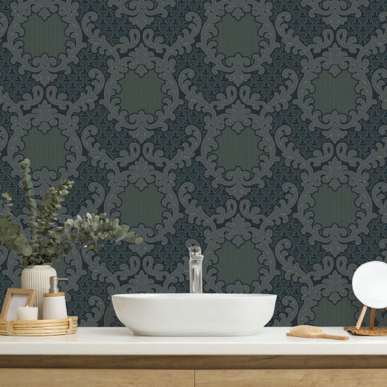 Shadow Leaf Damask Midnight Wallpaper