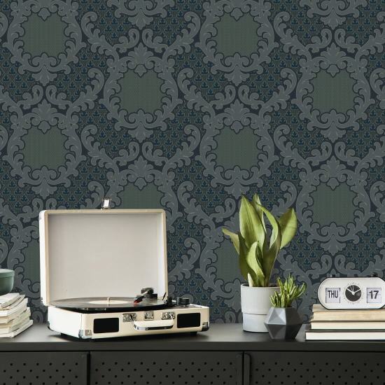 Shadow Leaf Damask Midnight Wallpaper