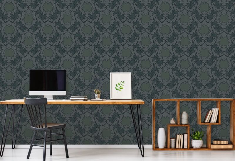 Shadow Leaf Damask Midnight Wallpaper