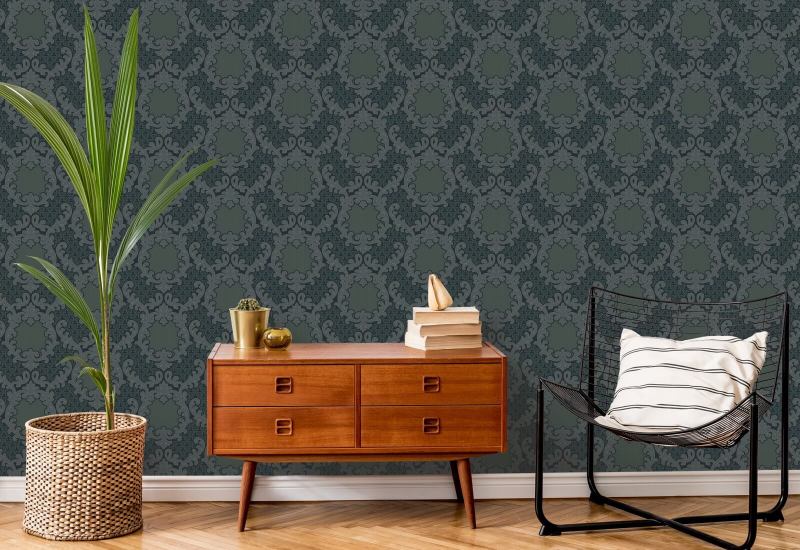 Shadow Leaf Damask Midnight Wallpaper