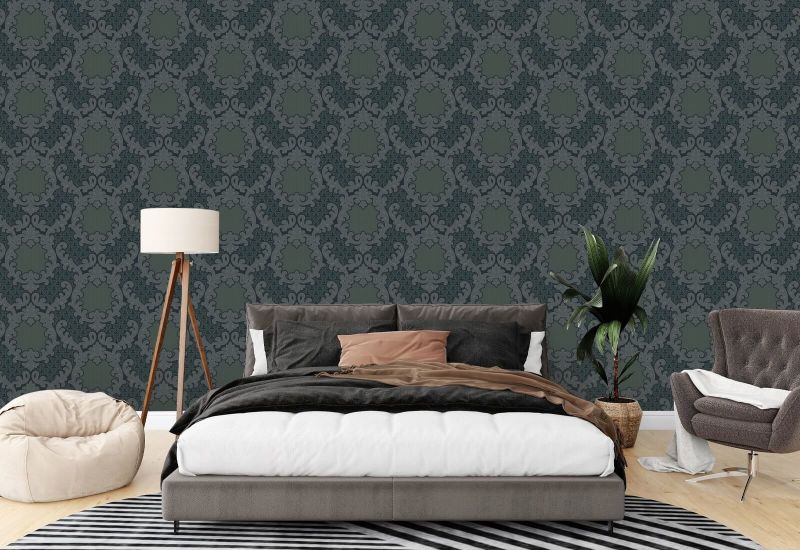 Damasco Shadow Leaf Carta da parati Midnight