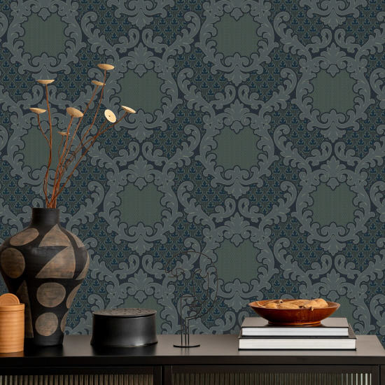 Shadow Leaf Damask Fond d'écran Midnight